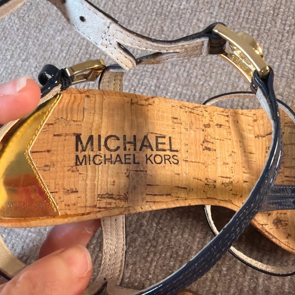 Michael Kors Black and Tan Wedge Sandals - Picture 3 of 4